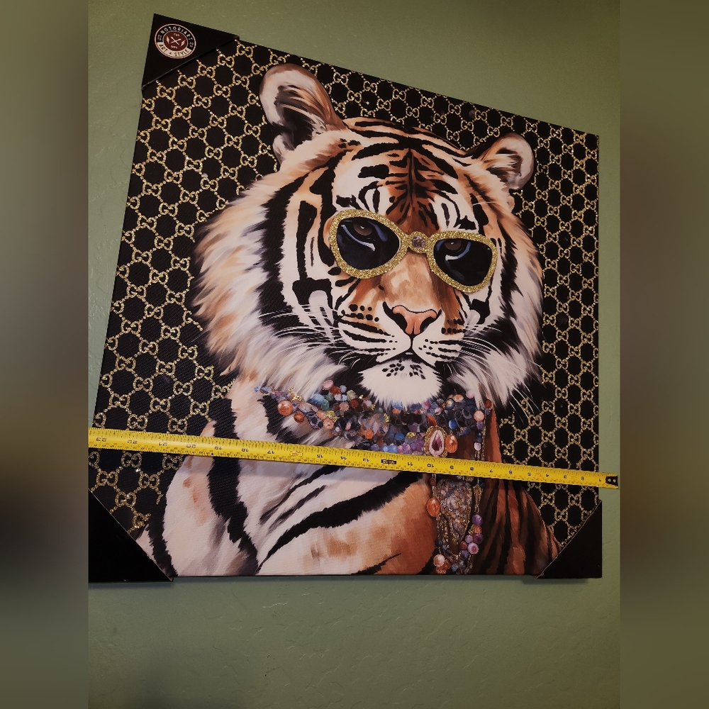 HUGE 🔥Stylish Tiger Luxury Sparkle Glitter Logo Canvas Art  Hand Embellishment